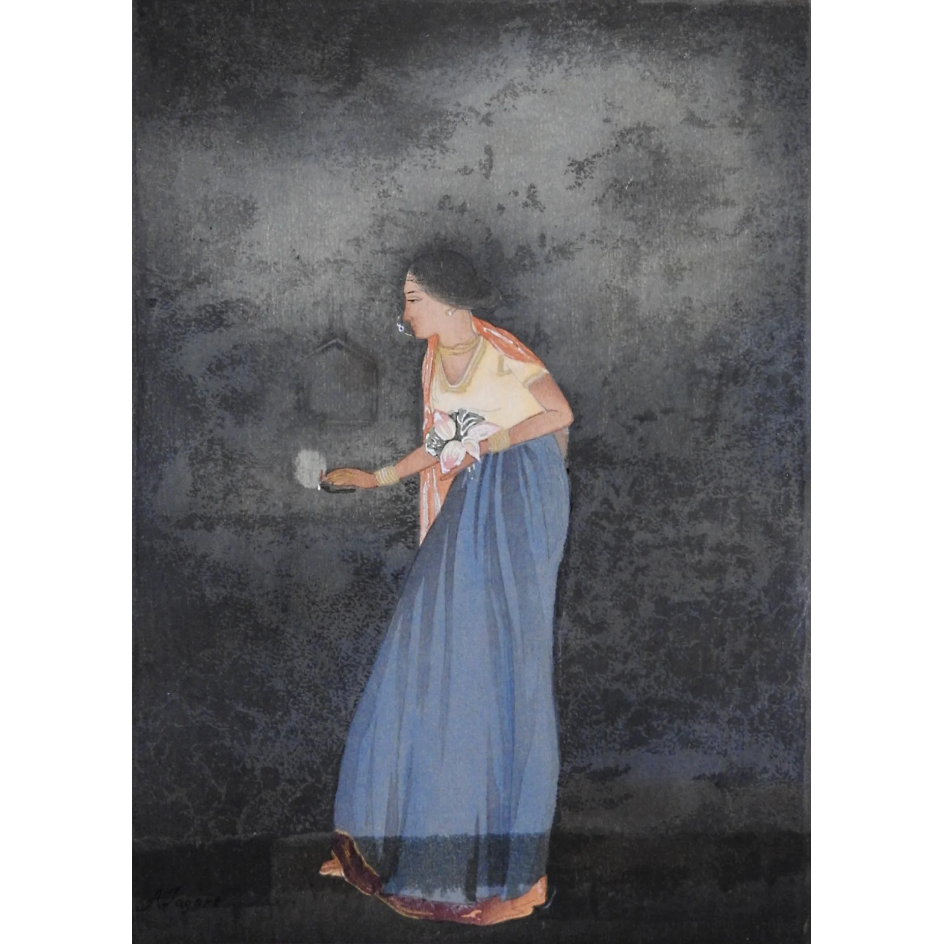 Feast of Lamps by Abanindranath Tagore - Woodcut on Handmade Paper