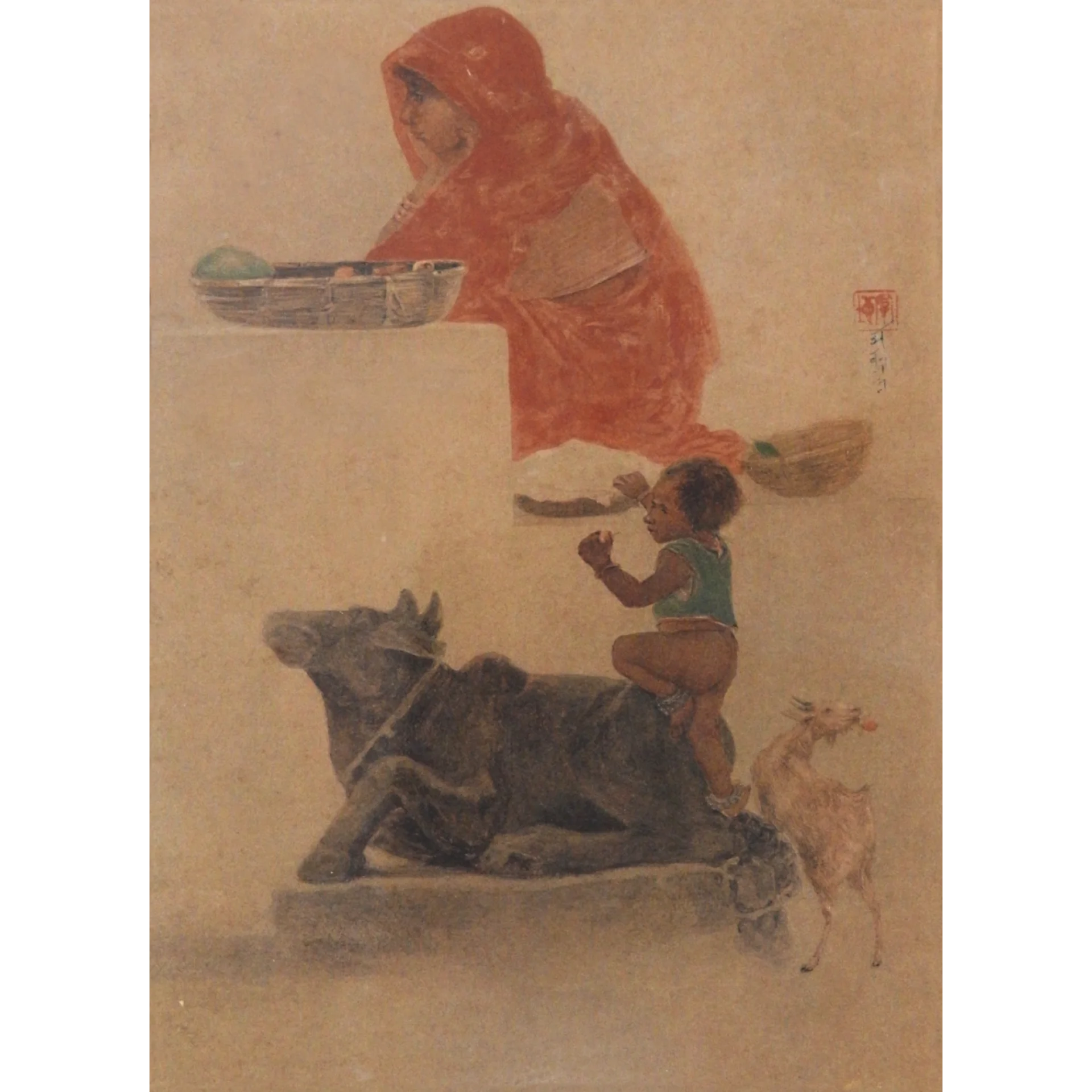 Mother and Child by Abanindranath Tagore - Chromoxylographic Print on Paper