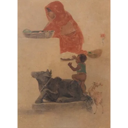 Mother and Child by Abanindranath Tagore - Chromoxylographic Print on Paper