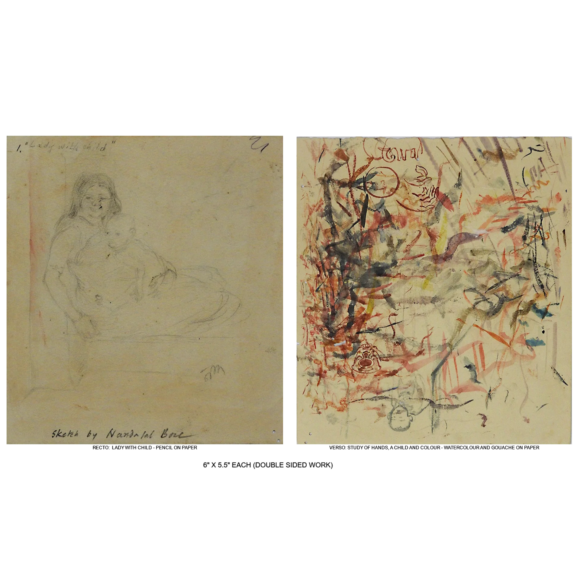 Lady with Child by Nandalal Bose - Pencil on Paper