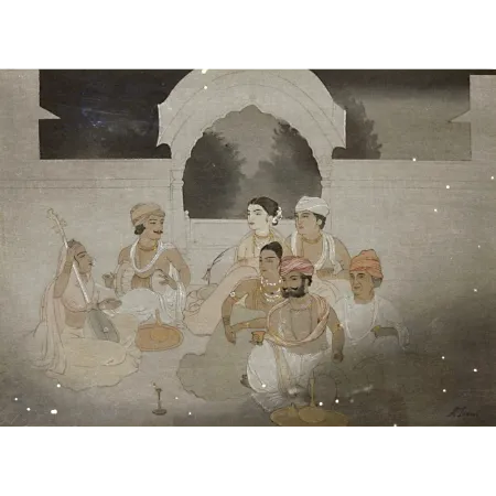 A Moonlight Music Party by Abanindranath Tagore - Woodblock Print on Handmade Paper