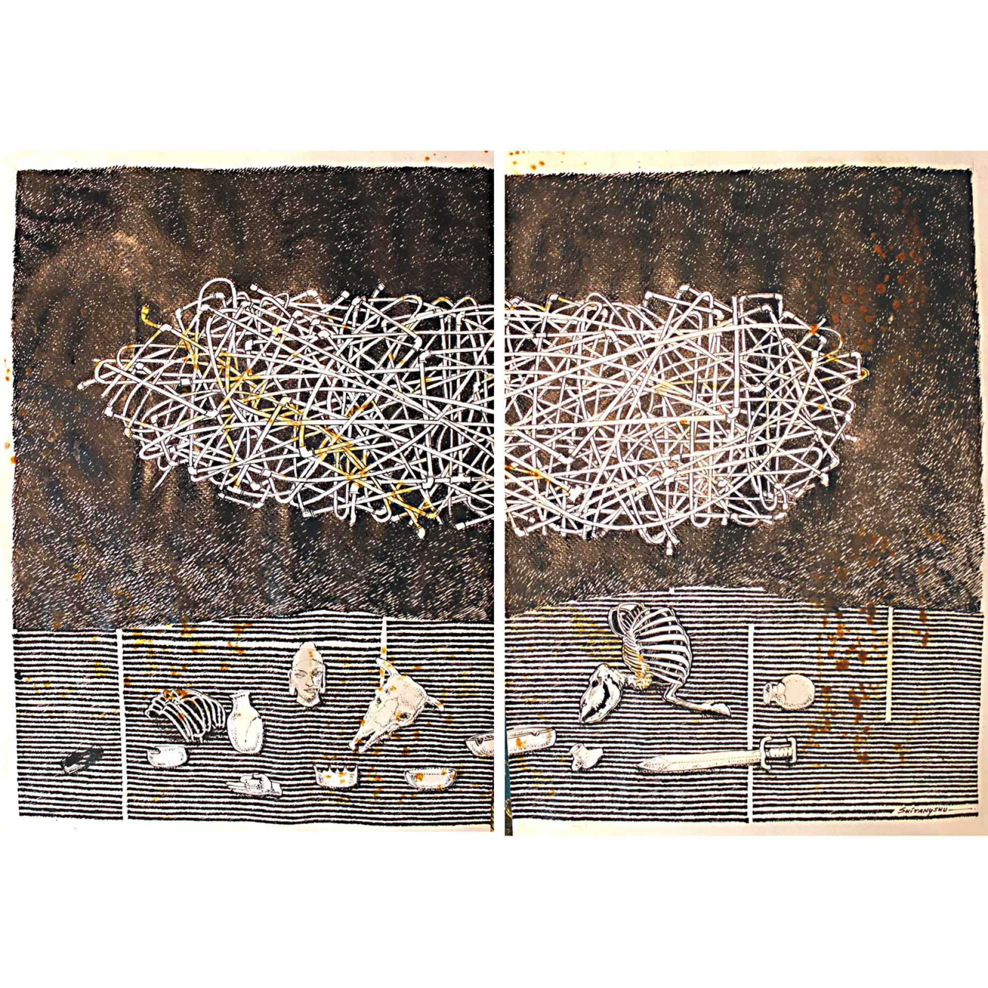 After The Excavation by Shitangshu Mondal - Ink & Rust on Paper
