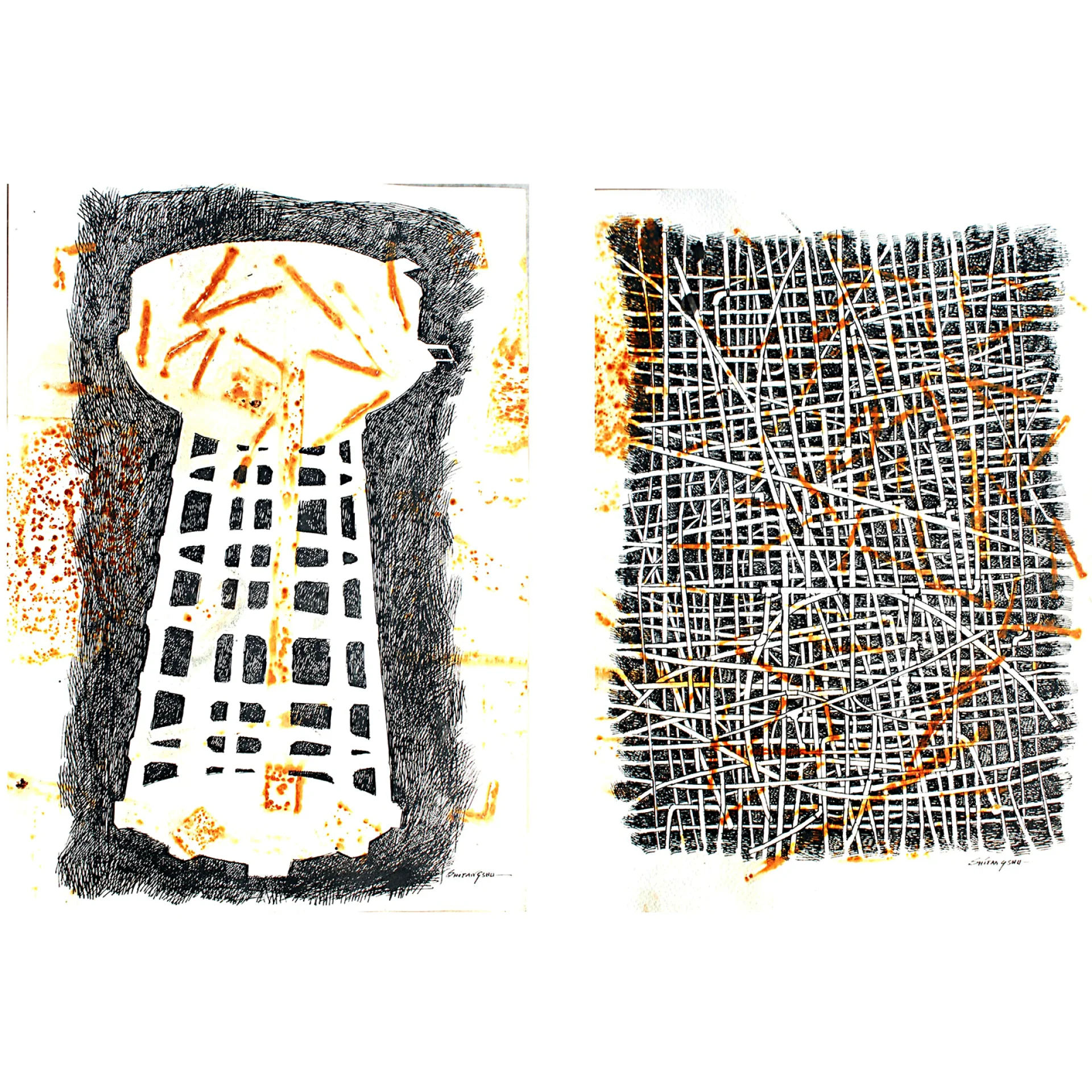 Connecting Level 2 by Shitangshu Mondal - Ink on Rusted Paper