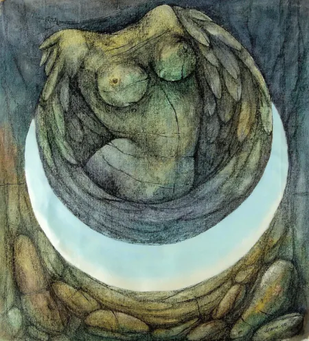 Untitled by Supam Adhikary - Hand made black paint & acrylic on Canvas