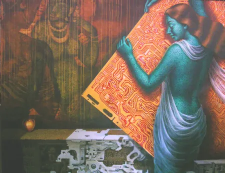 Golden apple by Dipak Kundu - Acrylic on Canvas