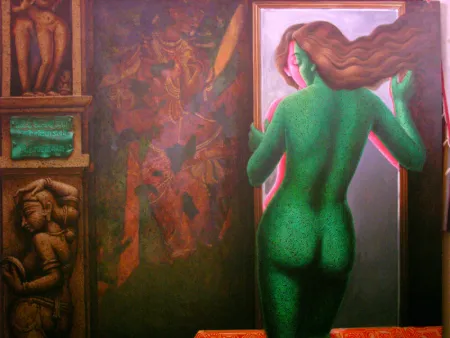 Self conversation by Dipak Kundu - Acrylic on Canvas