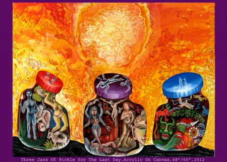 Three Jars of Pickle for the Last Day by Mithun Dasgupta - Acrylic on Canvas