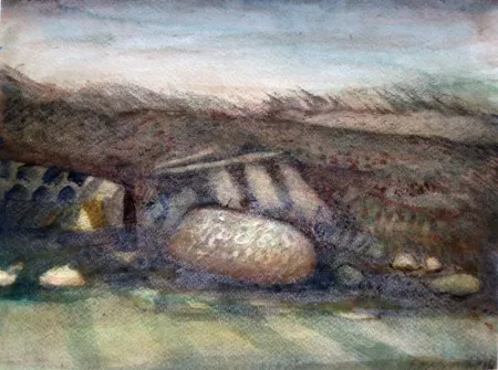 The Ancient Stone by Samindranath Majumdar - Watercolour on Paper