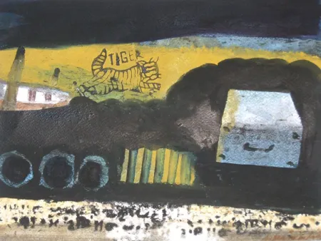 The Tiger and The Treasure by Samindranath Majumdar - Water color & Ink on Paper