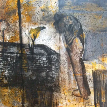 Puspa Premi by Arindam Chatterjee - Acrylic,Pastel & Charcoal on Canvas