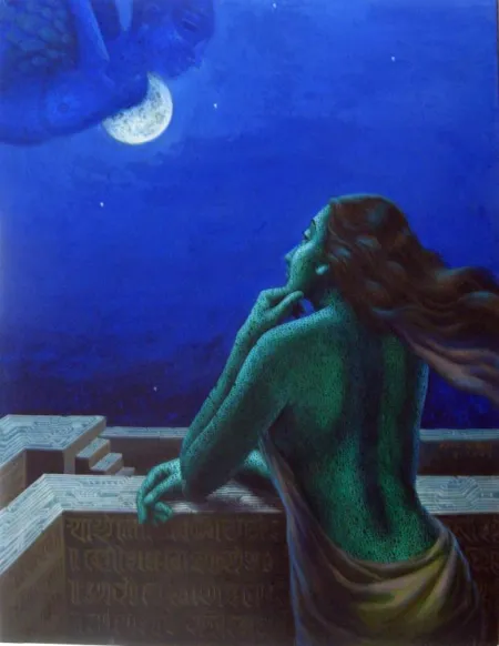 Dream of moon lite night by Dipak Kundu - Acrylic on Canvas