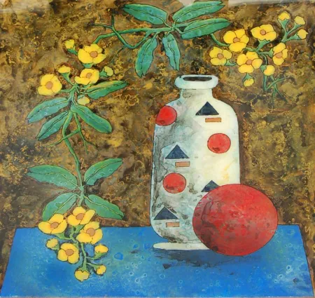 Flower Vase by Swapan Kumar Saha - Acrylic and oil on Acrylic Sheet
