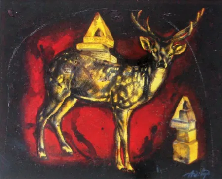 Deer - I by Aditya Basak - Mixed Media on board