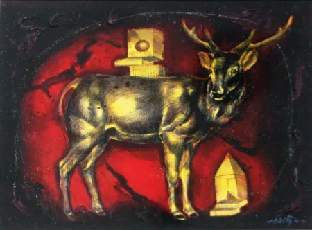 Deer - II by Aditya Basak - Mixed Media on board