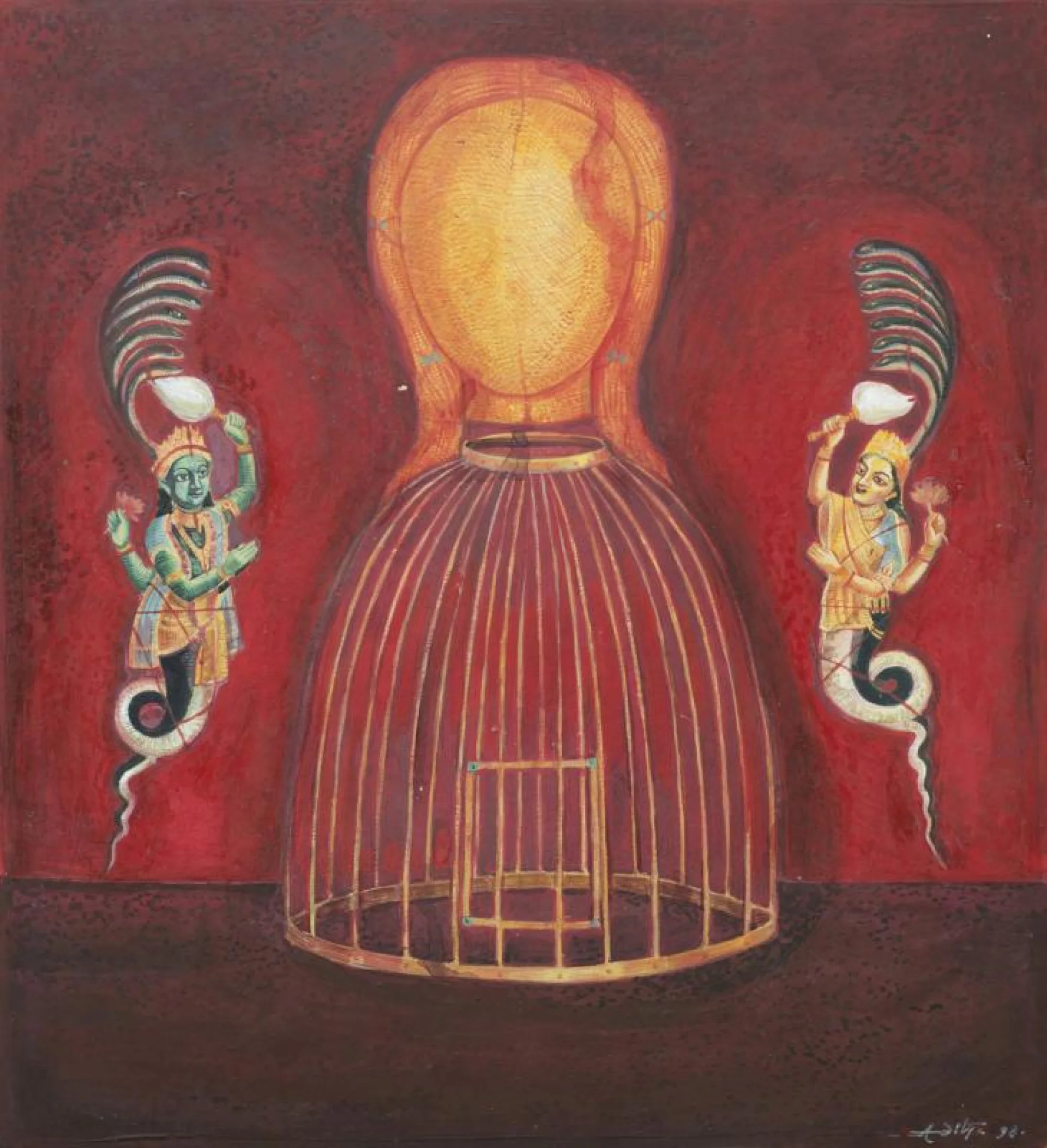 Cage by Aditya Basak - Tempera on Acid Free Board
