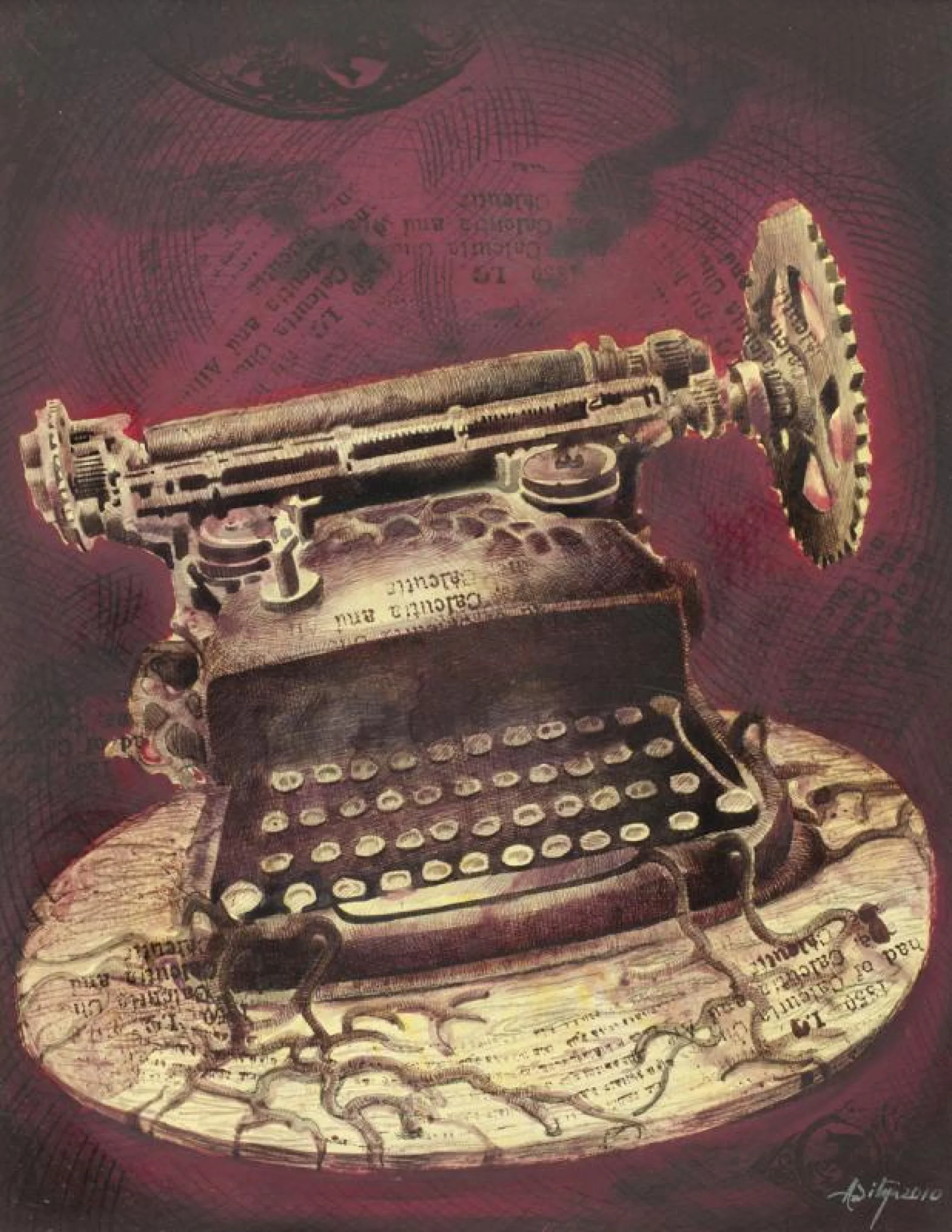 Type Machine by Aditya Basak - Tempera on Acid Free Board