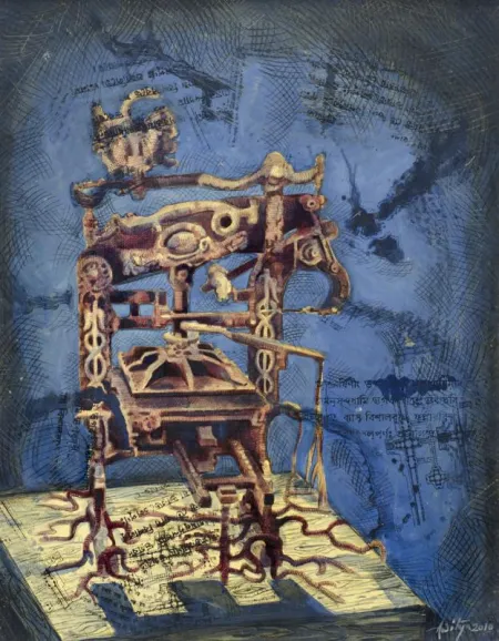 Print Machine - I by Aditya Basak - Tempera on Acid Free Board