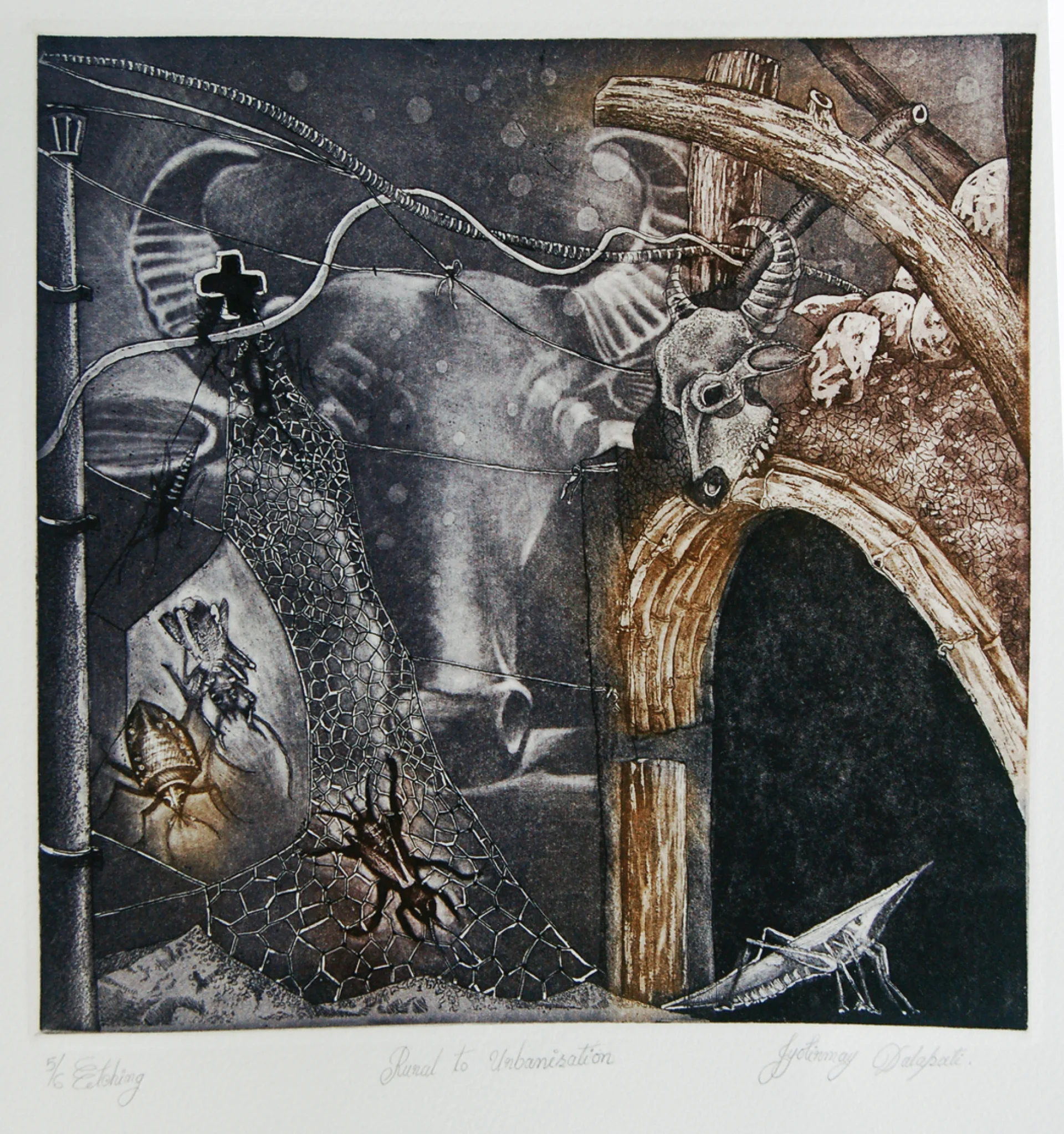 Rural to Urbanization III by Jyotirmoy Dalapati - Etching on Paper