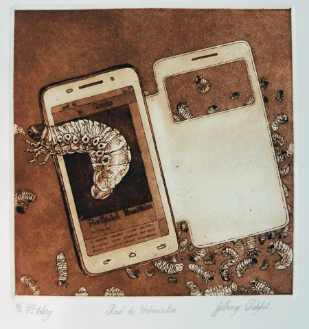 Rural to Urbanization by Jyotirmoy Dalapati - Etching on Paper