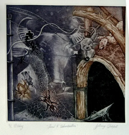 Rural to Urbanisation by Jyotirmoy Dalapati - Etching on Paper