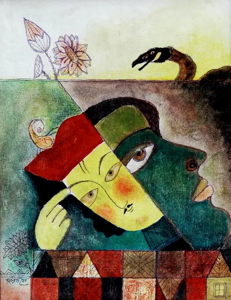 Faces by Suchibrata Deb - Mixed Media on Canvas