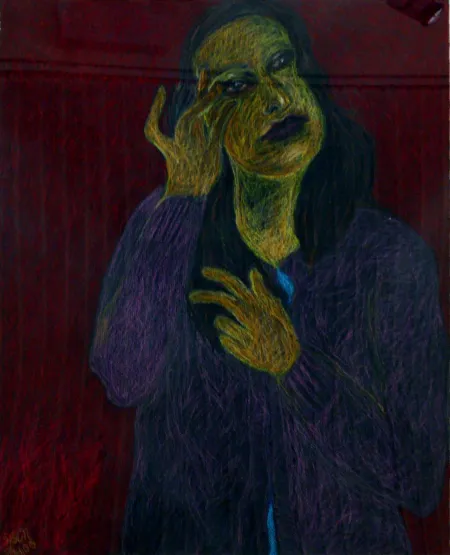 Her Loneliness II (Thoughtful) by Sumana Ghosh - Oil Pastel on Paper
