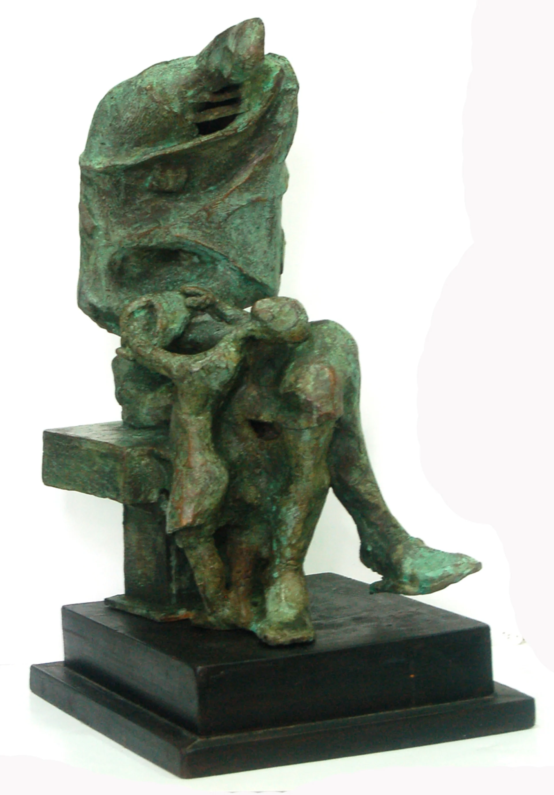 Man with grandson by Asim Basu - Bronze Sculpture
