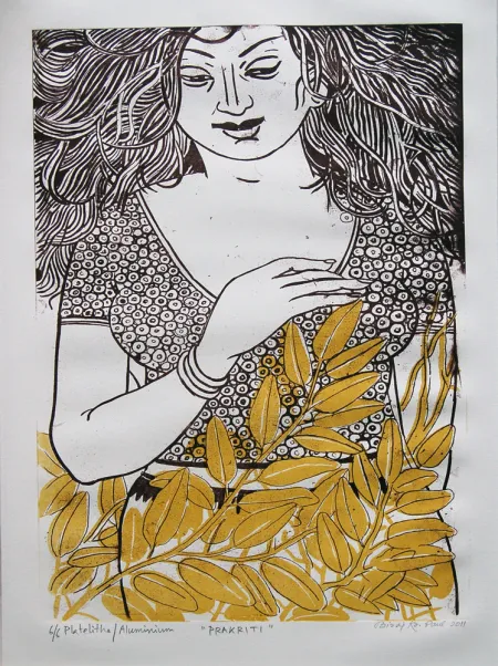 Prakriti by Biraj Kumar Paul - Plate Lithography