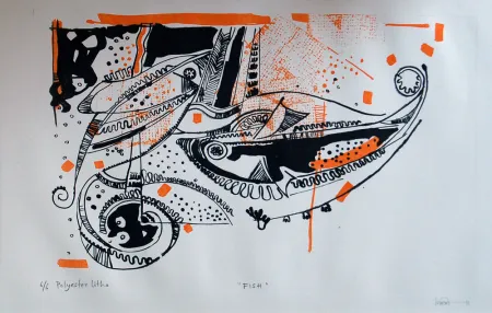 Fish by Manashi Mitra - Polyester Litho