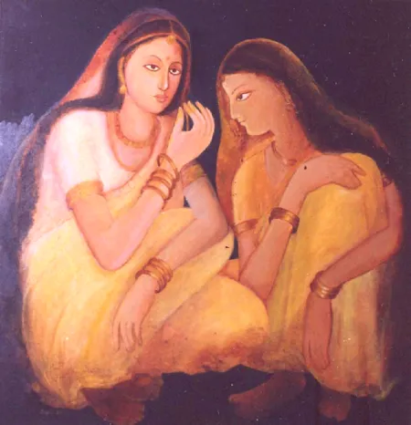 Two Women by Dipti Chakraborty - Acrylic on Canvas