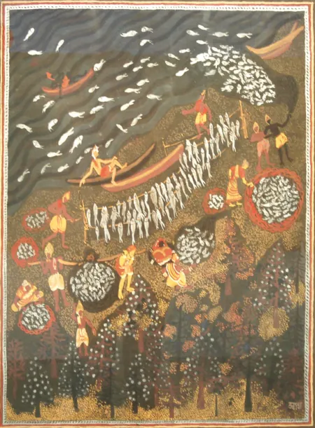 Fisher by Swapna Sen - Tempera on Board Canvas